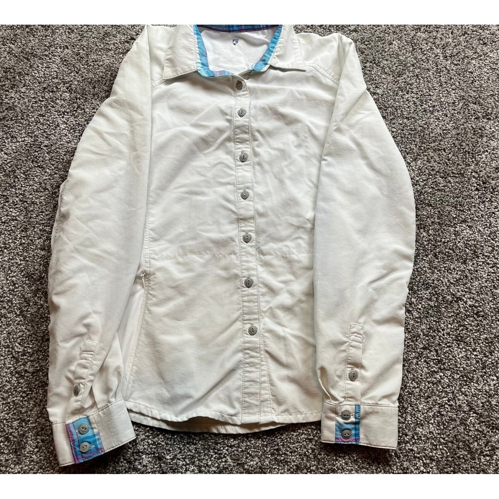 Kuhl Shirt Womens S Button Up Long Sleeve Beige Outdoor Hiking zip pocket vented